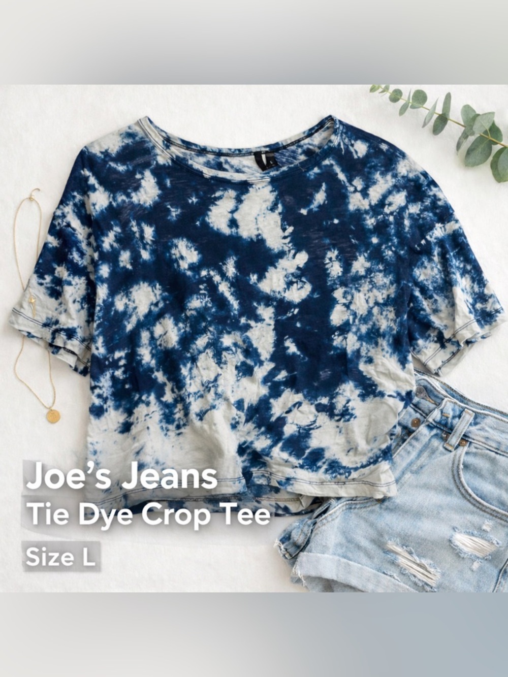 Joe’s Jeans Blue Tie Dye Cropped Tee | Boho Soft Cotton Top Size L
